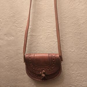 Vintage Tooled Leather Saddle Crossbody Bag Boho Western